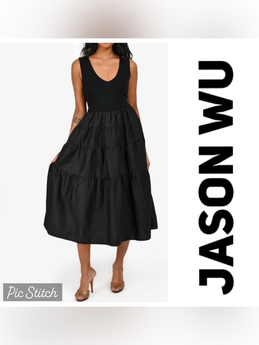 Jason Wu Black Knit Belted Cotton Sleeveless Tiered Maxi Dress